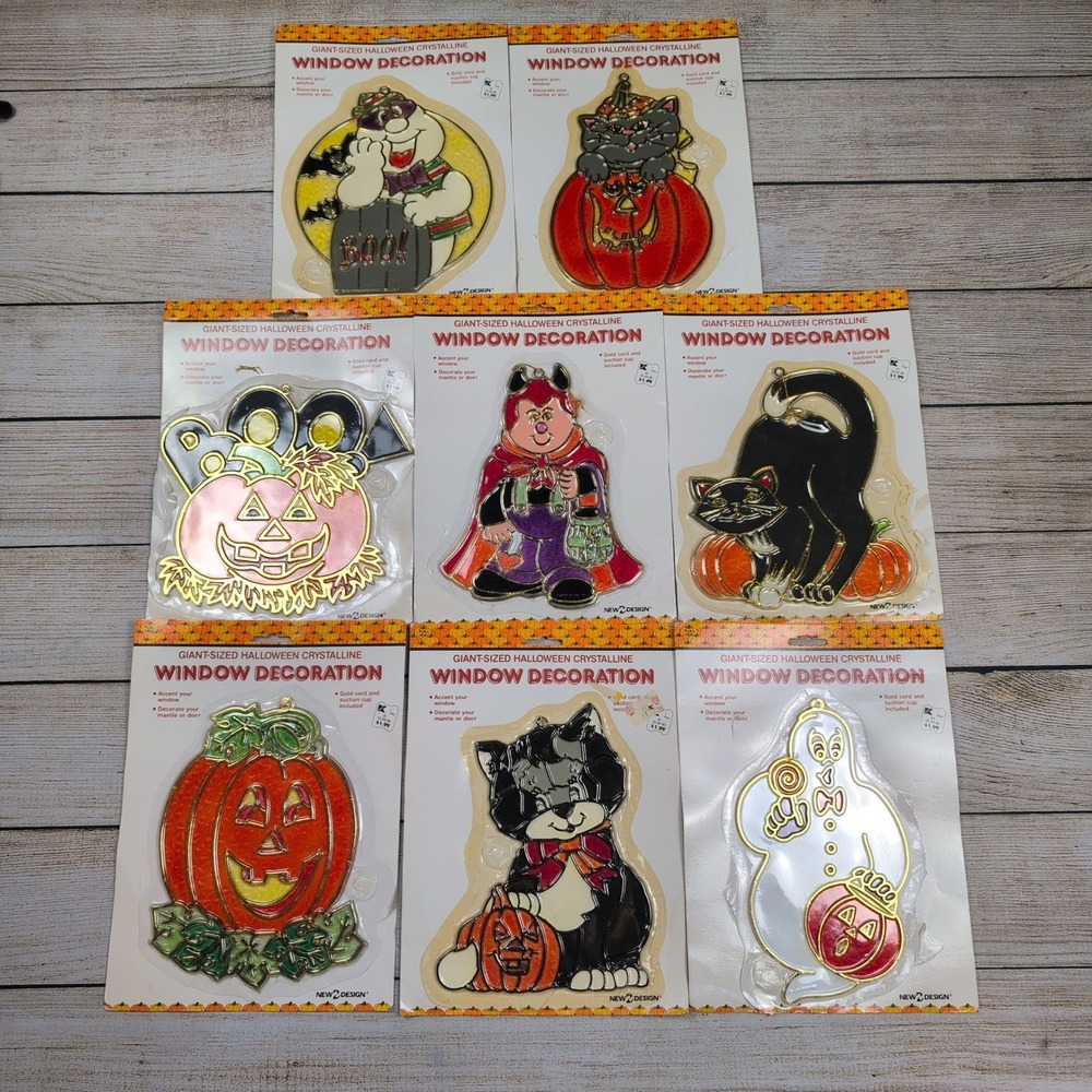 Vintage Halloween Crystalline‎ Window Decorations lot of 8 Kmart